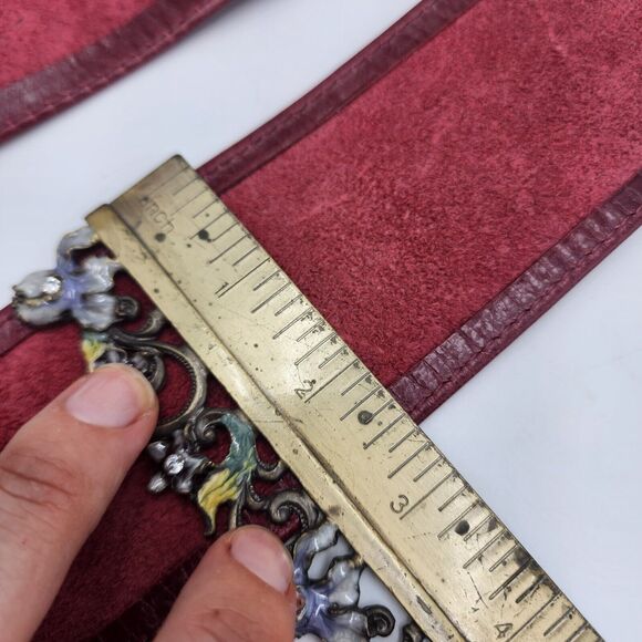 Italian Wide De Lonti Leather Belt Red Maroon Black Patent Stripes Sz M 31-35\